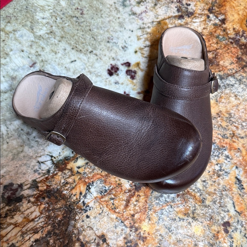 Dansko Dark Brown Leather Slip-On Clogs